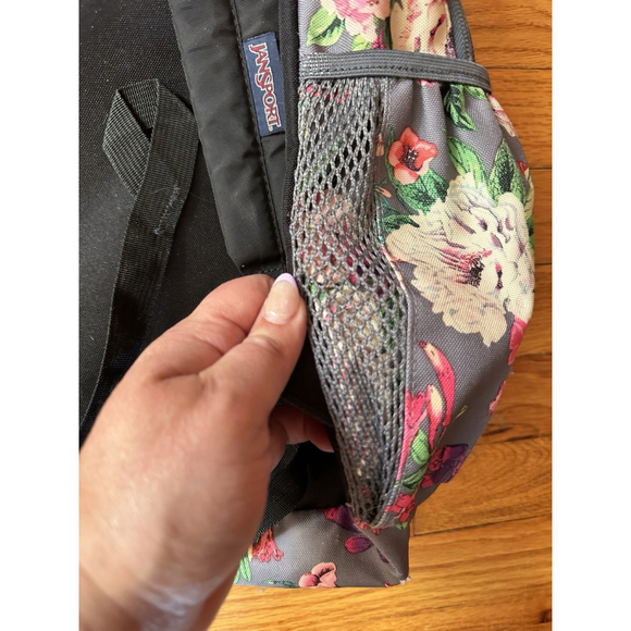 JanSport Cross Town School Backpack With Front Pocket Grey Bouquet Floral Print - Picture 12 of 15